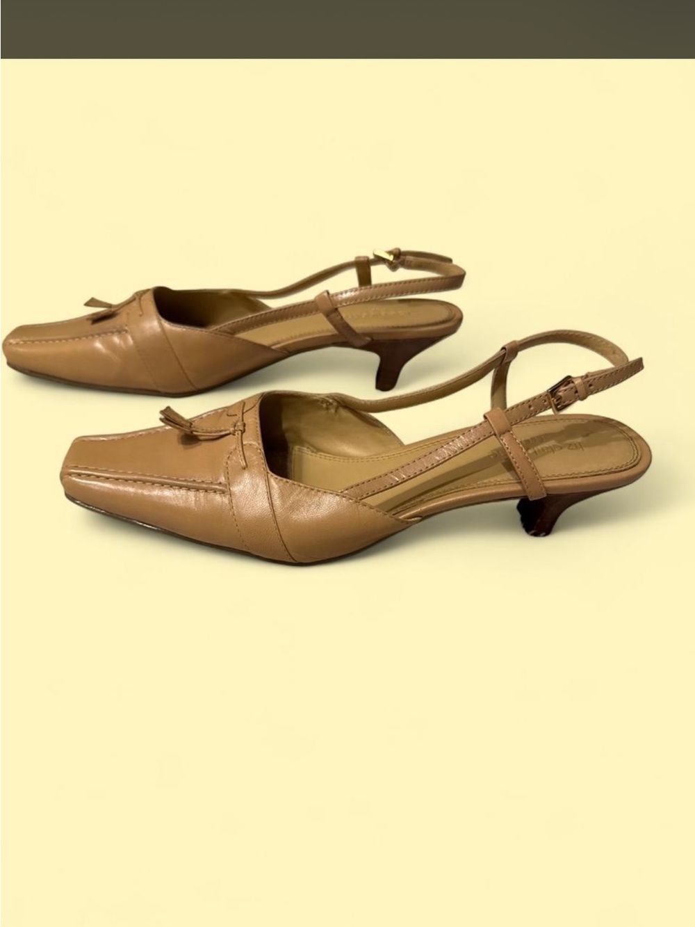 Liz Claiborne Women’s Tan Slingback Kitten Heel Loafers